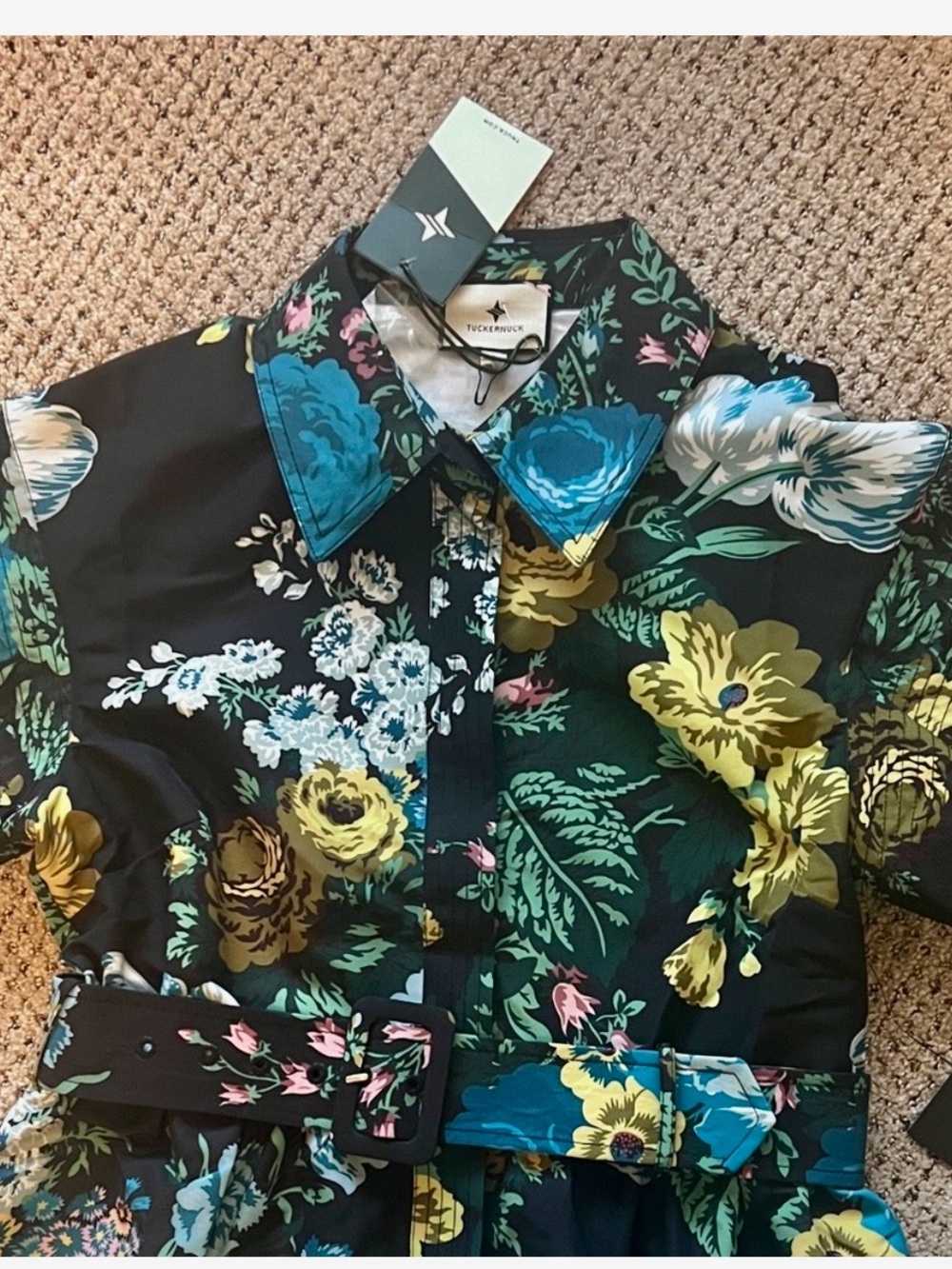 Tuckernuck Chloe Floral Belted Dress - Black, Yellow, Green - Picture 2 of 9